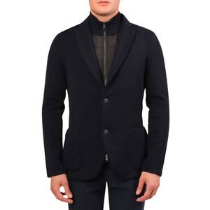 Davide Cenci Knitted Waterproof Blazer Size 52 Large Navy Wool Retail $1,500